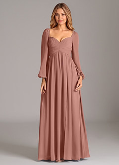 Azazie Alia Brautjungfernkleider A-Linie Langarm Chiffon Kleid Zedernrose image7