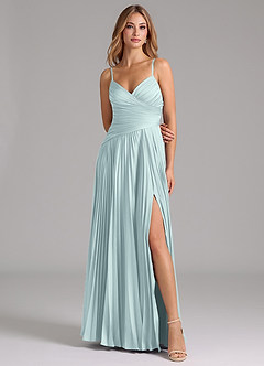 Azazie Vini Bridesmaid Dresses Mist A-Line Pleated Stretch Satin Dress image4