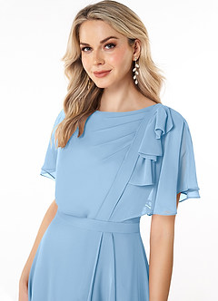 Azazie Aaliyah Bescheiden Bruidsmeisjekleding A-Lijn Bocht Gevouwen Chiffon Vloerlengte Jurk image5