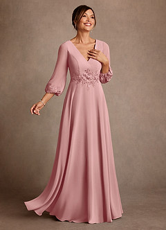 Azazie Yorba Mother of the Bride Dresses Dusty Rose A-Line Lace Chiffon Dress image2