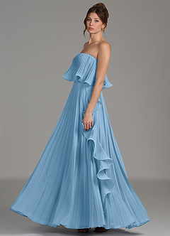 Azazie Alexia Bridesmaid Dresses Steel Blue A-Line Ruched Chiffon Dress image5