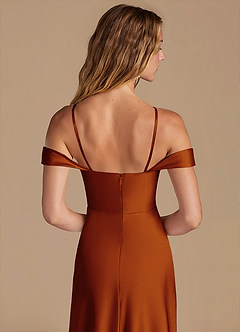 Azazie Jackalin Bridesmaid Dresses Auburn A-Line Off the Shoulder Metallic Satin Convertible Dress image2
