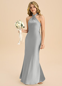 Azazie Chickie Junior Robe Fourreau en Satin extensible Plissée Argent image4