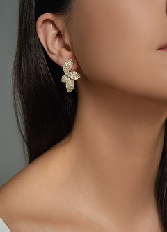 front Boucles d'oreilles en forme de feuille de diamant brillant
