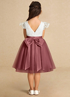 Azazie Vetty Flower Girl Dresses Ivory Amethyst A-Line Lace Tulle Dress image7
