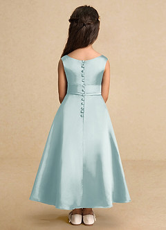 Azazie Lindy Flower Girl Dresses Sea Glass A-Line Pleated Matte Satin Dress image7