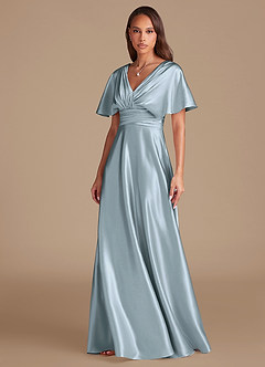 Azazie Pamela Bridesmaid Dresses Dusty Blue A-Line Pleated Metallic Satin Dress image6