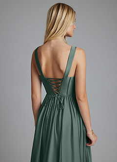 Azazie Delmie Abiti da Damigella Abito A-Line in Raso Elasticizzato Corsetto Muschio Marino image3