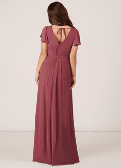 Azazie Peony Junior Merlot A-Line Pleated Chiffon Dress image2