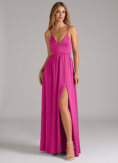 Azazie Aaida Bridesmaid Dresses Fuchsia A-Line Corset Stretch Satin Dress image4