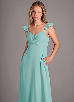 Azazie Kaylyn Jurken voor bruidsmeisjes Jurk van Chiffon met A-Lijn Ruches Aqua image2