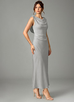 Azazie Kieryn Robes de demoiselle d'honneur Robe Sirène en Satin extensible Plissée Argent image3