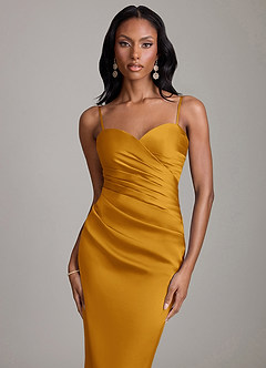 Azazie Sonora Suknie dla druhen Osłona Bez ramiączek Satyna elastyczna Do ziemi Sukienka image3