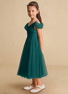 Azazie Lizzette vestidos de niña de las flores Vestido de Pavo Real de Tul de Corte En A con Volante image3