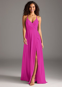 Azazie Davis Bridesmaid Dresses Fuchsia A-Line Pleated Mesh Dress image2