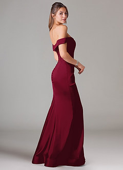 Azazie Everly Bridesmaid Dresses Burgundy Mermaid Off the Shoulder Stretch Satin Convertible Dress image4