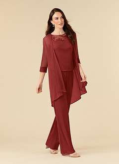 Azazie Frances Mother of the Bride Dresses Rust Jumpsuit/Pantsuit Scoop Mesh Dress image3
