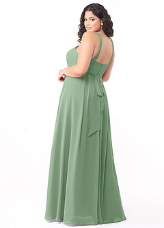 Azazie Dixie Vestidos de damas de honor Vestido de Matcha de Gasa de Corte en A con Halter Plisado image9
