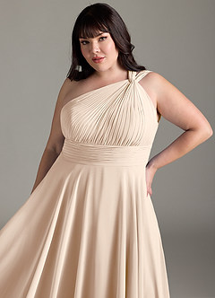 Azazie Charlize Bridesmaid Dresses White Alabaster A-Line One Shoulder Chiffon Dress image12