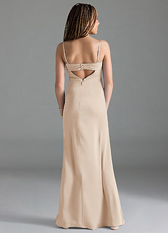 Azazie Leonis Junior White Alabaster A-Line Pleated Stretch Satin Dress image2