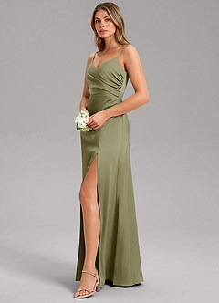 Azazie Azuree Bridesmaid Dresses Pistachio A-Line Pleated Stretch Satin Dress image10