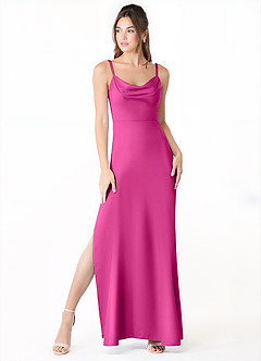 Azazie Alaija Brautjungfernkleider Meerjungfrau-Linie Seitliche Cut-Outs Stretch-Satin Kleid Fuchsia image2