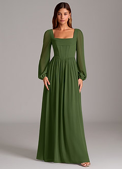 Azazie Maree Robes de demoiselle d'honneur Robe Trapèze en Mousseline de soie Corset Olive image5