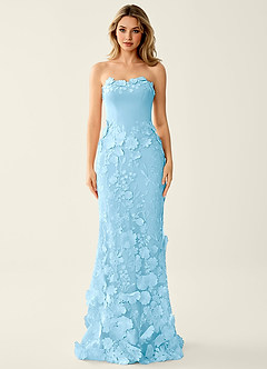 Wrensincia Sky Blue 3D Flower Lace Satin Prom Dress image6