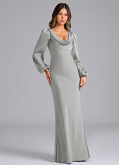 Azazie Melani 신부 들러리 드레스 인어 긴팔 스트레치 새틴 바닥 길이 드레스 image4