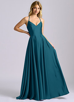 Azazie Truce Bridesmaid Dresses Ink Blue A-Line Stretch Satin Dress image6