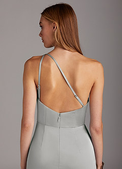 Azazie Mika Bridesmaid Dresses Silver Sheath One Shoulder Stretch Satin Dress image5