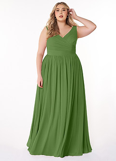 Azazie Keyla Brautjungfernkleider Eine Linie V-Hals Gefaltet Chiffon Kleid Basilikum image6