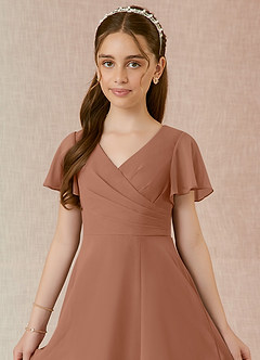 Azazie Induh Junior A라인 셔링 쉬폰 플로어 길이 주니어 신부 들러리 드레스 image4