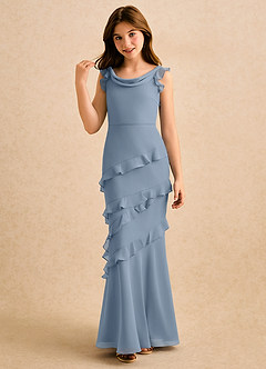 Azazie Aria Girls Formal Blomsterpigekjoler Havfrue Rynket Chiffon Gulv-længde Kjole image4