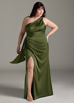 Azazie Maive Bridesmaid Dresses Olive Sheath Ruched Stretch Satin Dress image6