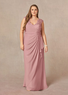 Azazie Gladys Kleider für die Brautmutter A-Linie Königin Anne Spitze Chiffon Kleid Altrosa image7
