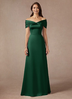 Azazie Amelia Mother of the Bride Dresses Dark Green A-Line Off the Shoulder Stretch Satin Dress image3