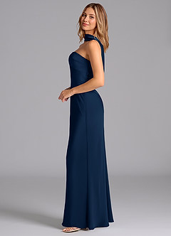 Azazie Lusinda Brudtärnklänningar Klä av Sjöjungfru i Stretch Satin Axelbandslös Mörk Marinblå image5