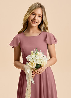 Azazie Cady Junior Desert Rose A-Line Pleated Chiffon Dress image8