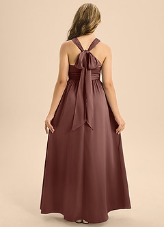 Azazie Jaylah Junior A-Linie Plissee Stretch-Satin Kleid Espresso image2