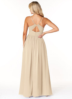 Azazie Dominic Robes de demoiselle d'honneur Robe Trapèze en Mousseline de soie Col V plissé Champagne image2