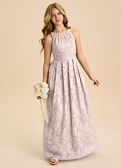 Azazie Bibiane Junior Abito A-Line in Burnout Floreale Plissettato Rosa Rossore image3