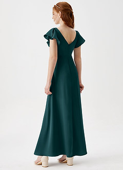 Azazie Omari Junior Pine A-Line Pleated Stretch Satin Dress image2