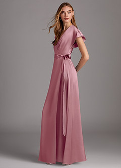 Azazie Nico Final Sale Vintage Mauve A-Line V-Neck Stretch Satin Dress image2