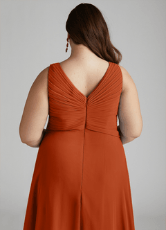 Azazie Flora Bridesmaid Dresses Burnt Orange A-Line Pleated Chiffon Dress image14