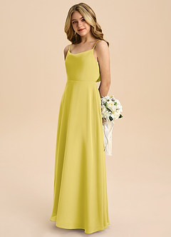 Azazie Shale Junior Canary A-Line Bow Chiffon Dress image6