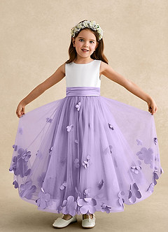 Azazie Vi Blumenmädchenkleider A-Linie ärmellos Tüll Kleid Flieder image5