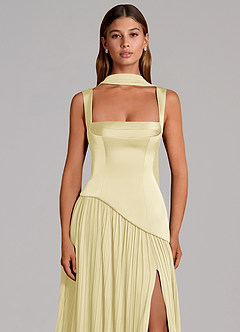 Azazie Stephanie Bridesmaid Dresses Lemon Sorbet A-Line Pleated Stretch Satin Dress image6