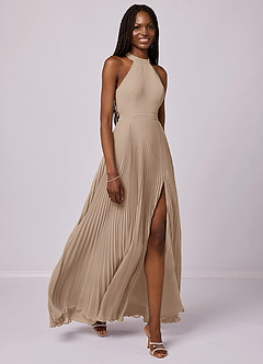 Barbie ♥ Azazie Bridesmaid Dresses Taupe A-Line Pleated Chiffon Dress image3