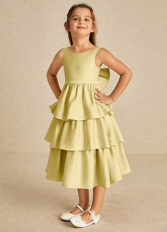 Azazie Margery vestidos de niña de las flores Vestido de Sorbete De Limón de Satén Elástico de Corte En A con Lazo image3